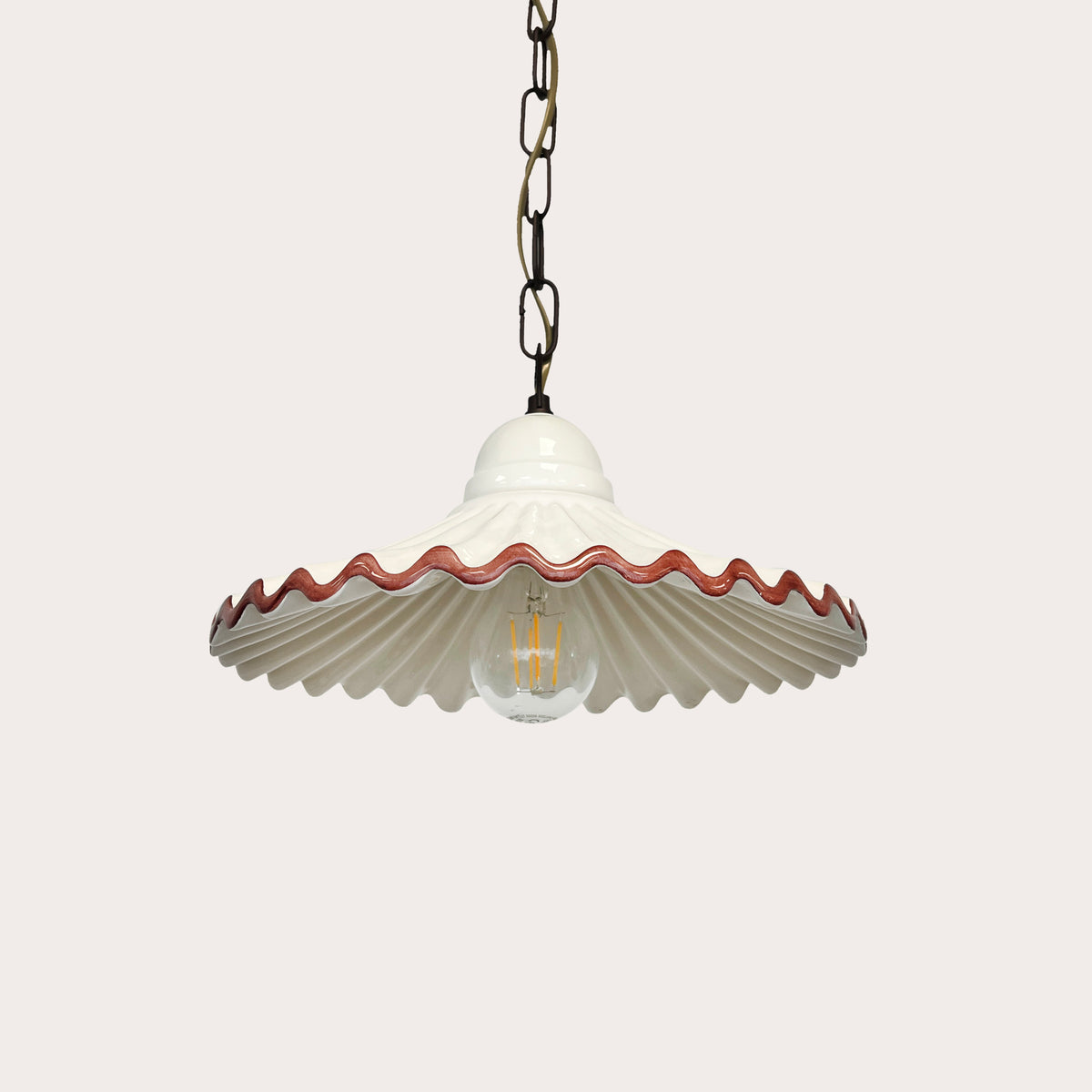 Lampadario Rustico Ceramica Bianca con Bordo Marrone Ø. 30cm