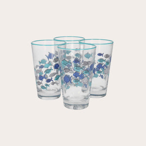 Set of 4 Glass Glasses Decorated with Blue Fish – Elegant Set for the Summer Table