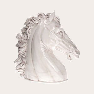 Horse Head in Antique White Ceramic – Hand Decorated, Made in Italy