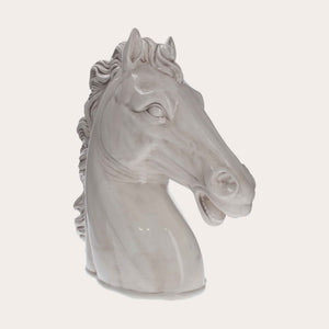 Horse Head in Antique White Ceramic – Hand Decorated, Made in Italy