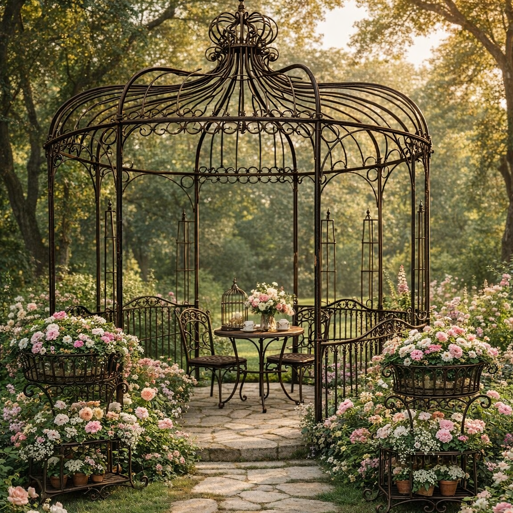 Gazebo in Ferro Verde Inglese Ø.250xH.360 cm - KeyHome Store