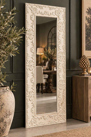 White Wooden Wall Mirror 60x150 cm