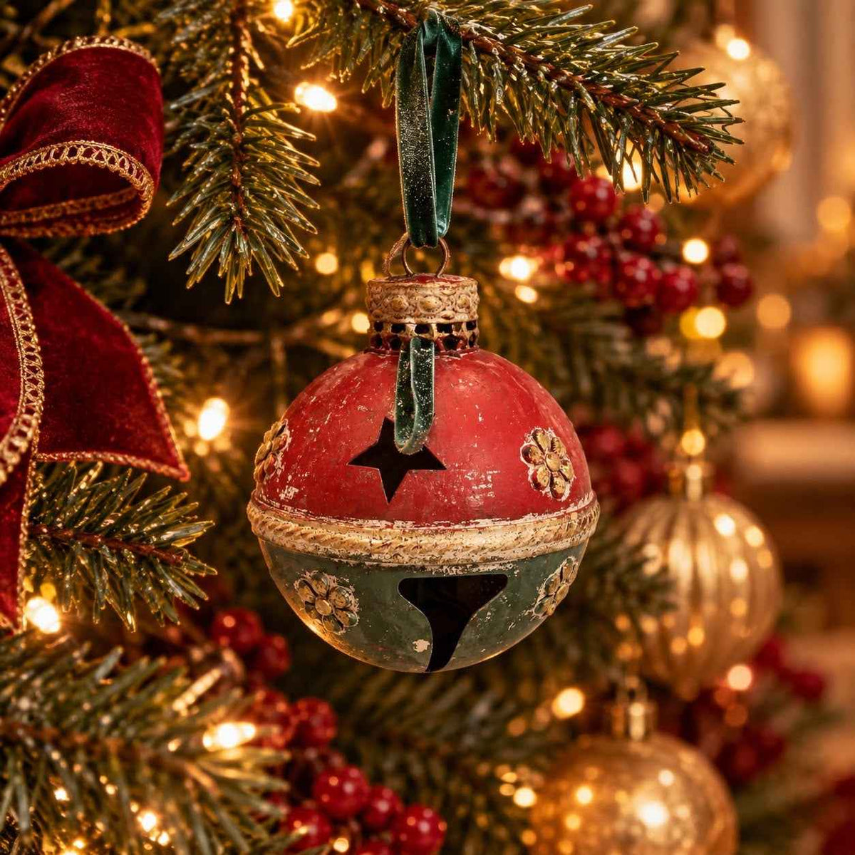 Christmas Rattle in Red and Green Tin H.28x20 cm