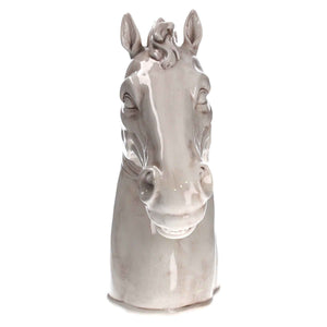 Horse Head in Antique White Ceramic – Hand Decorated, Made in Italy