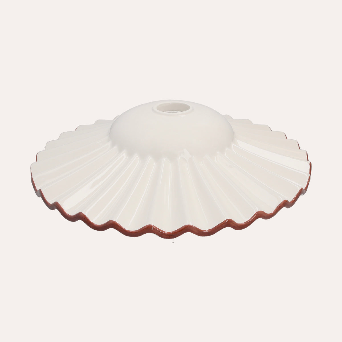 Paralume in Ceramica Ondulato Bianco con Bordo Marrone Ø 39 cm