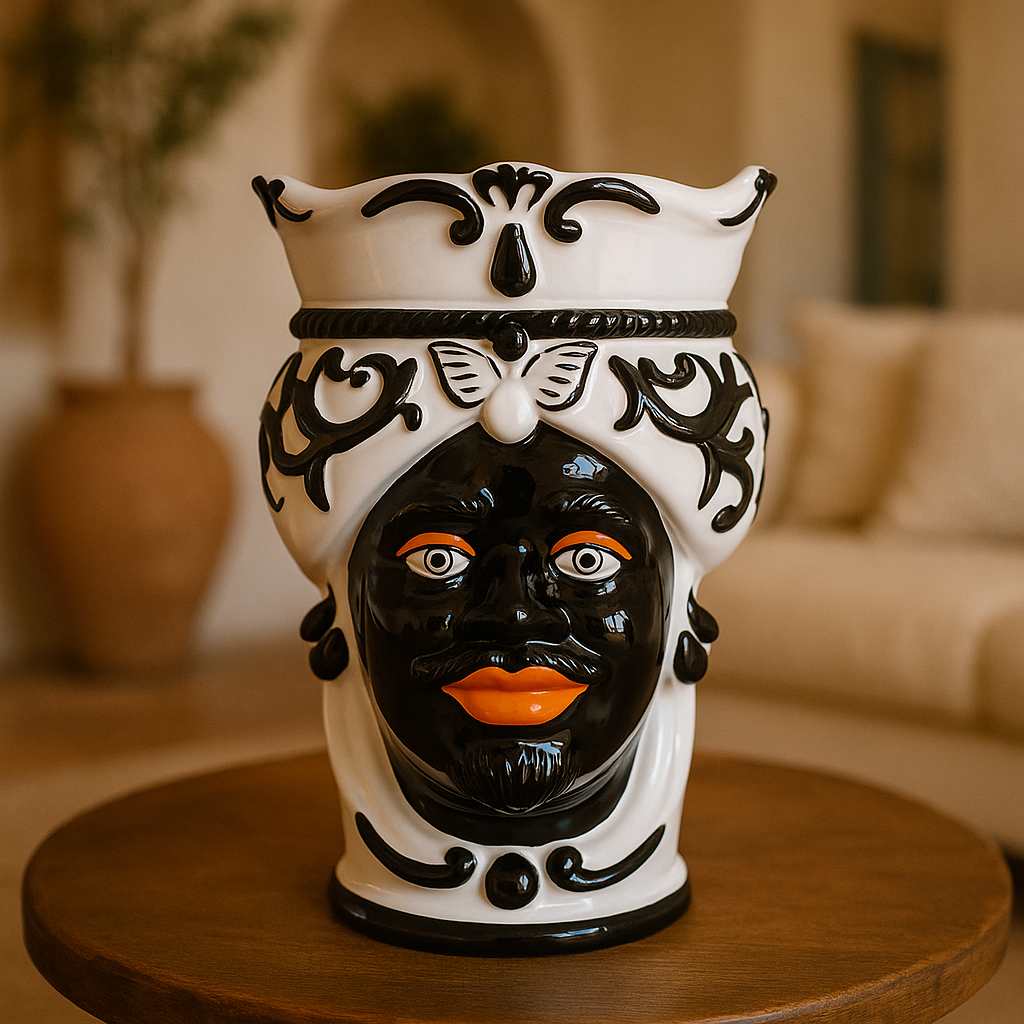 Testa di Moro Man Vase aus schwarzer Keramik, H. 20 cm