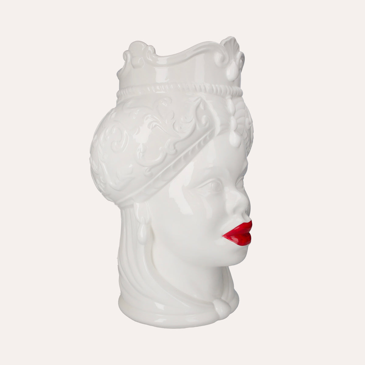 Testa di Moro Woman Vase aus glänzender weißer Keramik