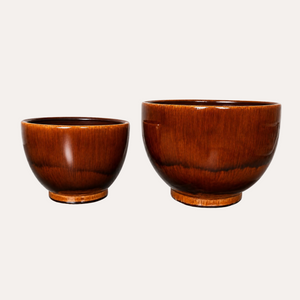 Coppia portavasi marrone lucido in ceramica –H.18xØ20 + H.22xØ25 cm