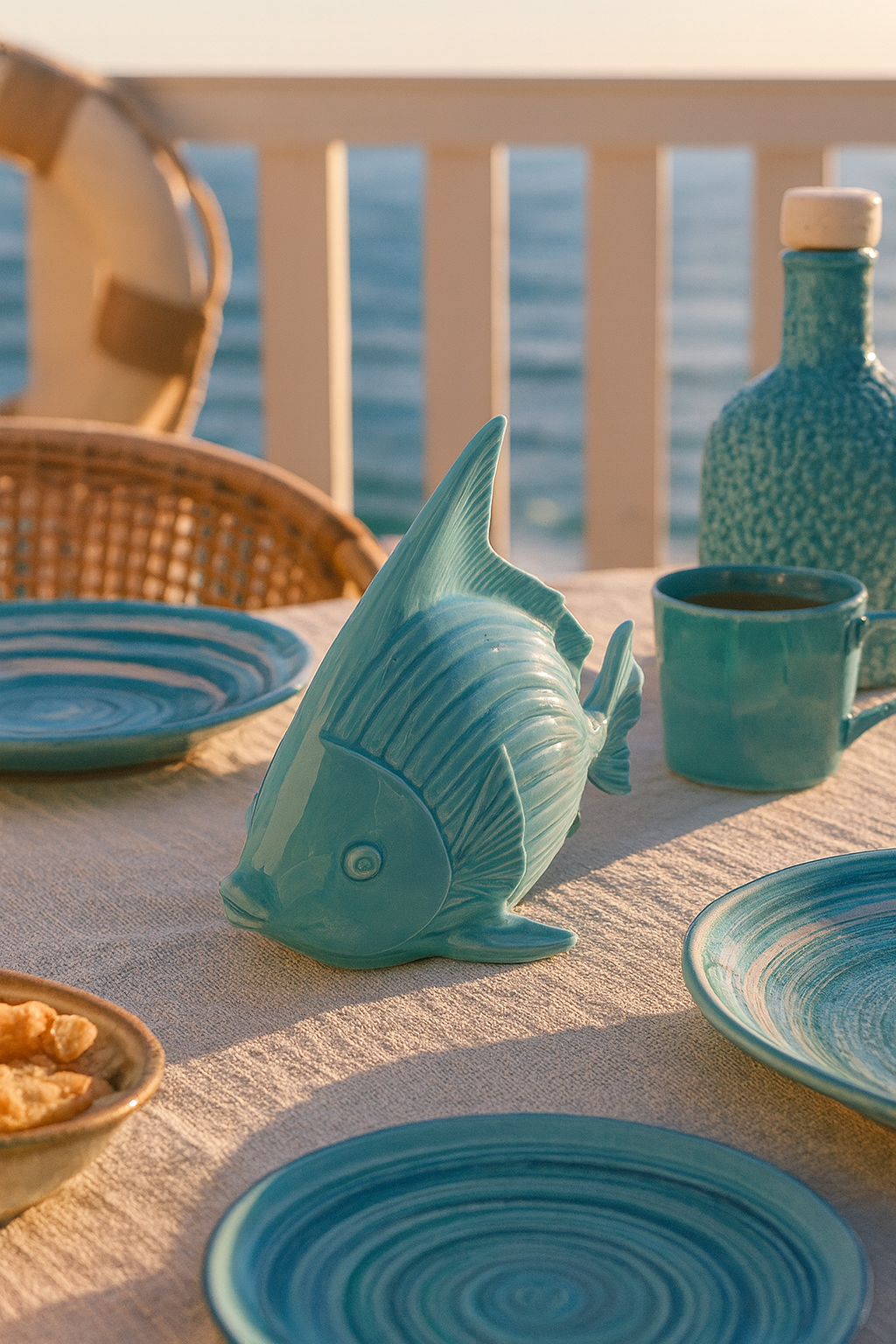 Estatueta de peixe em cerâmica turquesa H.25 cm - KeyHome Store