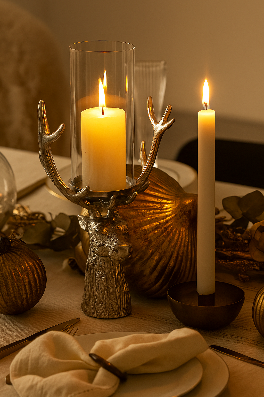 Deer Head Candle Holder in Nickel Silver