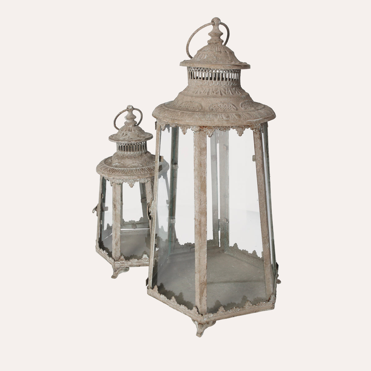 Set 2 Lanterne con Vetri in Ferro Grigio H. 45 cm