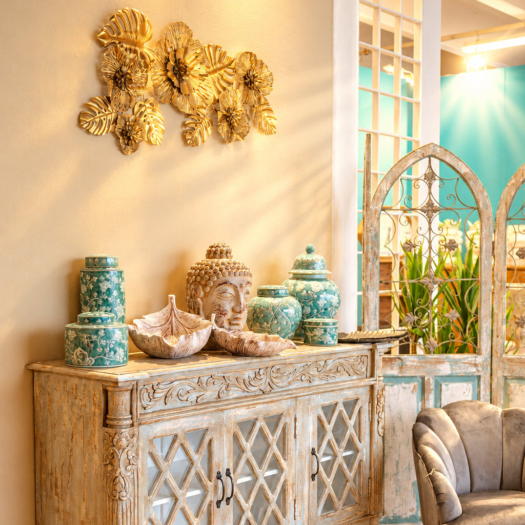 Fregio con Fiori e Foglie in Ferro Oro - KeyHome Store