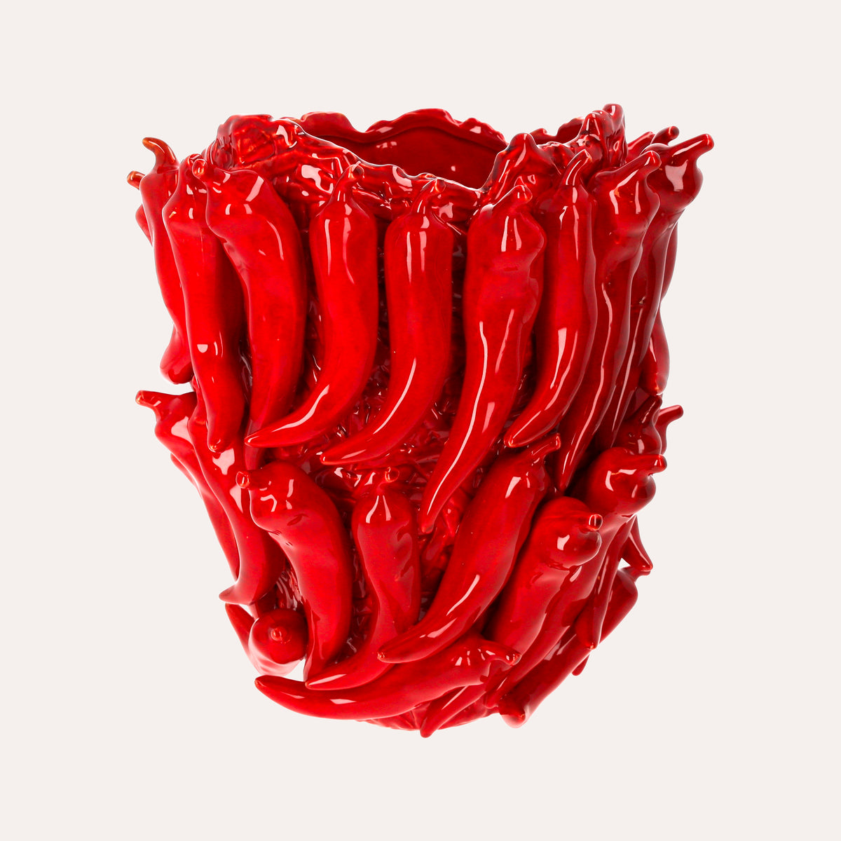 Vaso Peperoncini in Ceramica Rosso Lucido H.30 D.28 cm