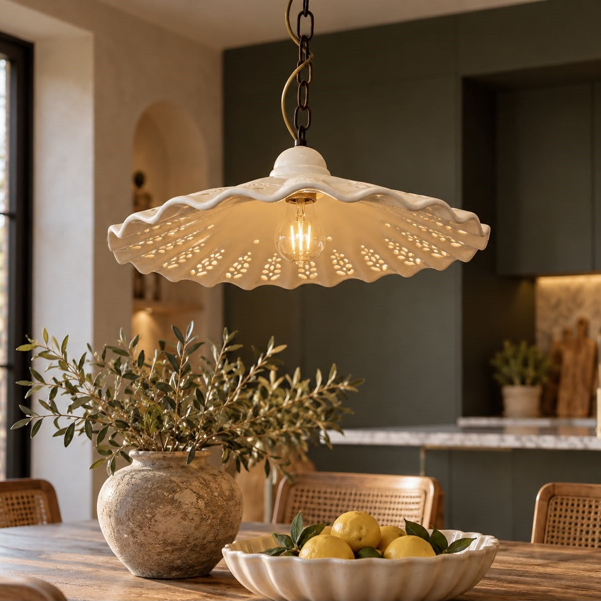 Lampadario Rustico in Ceramica Bianco Ø.43 cm - KeyHome Store
