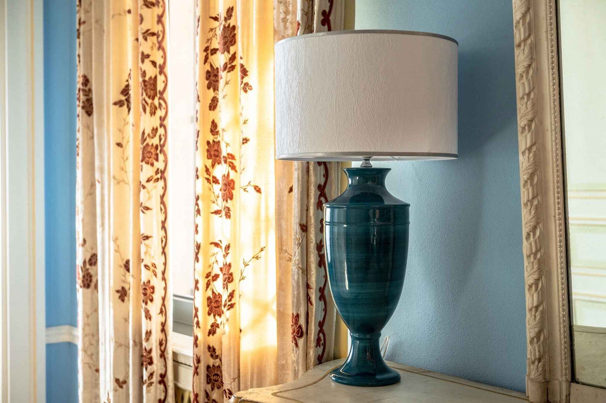 Lampada Decorativa in Ceramica Color Petrolio Artigianale
