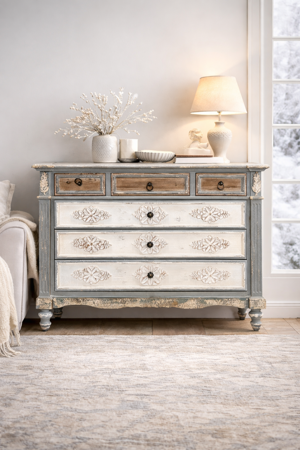 Mobile Shabby Chic in Legno 116x40x82 cm - KeyHome Store