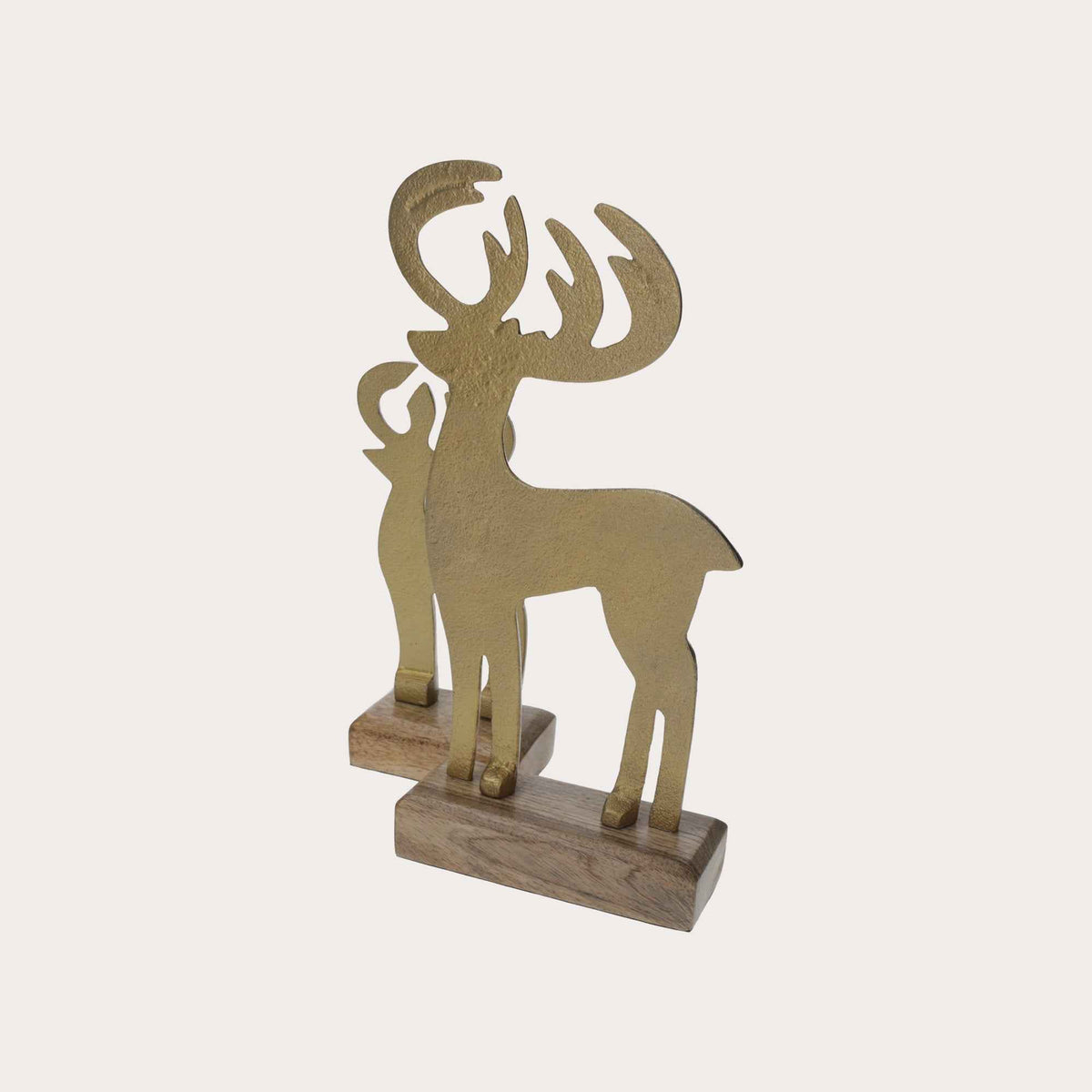 Decorative Golden Deer on Wooden Base