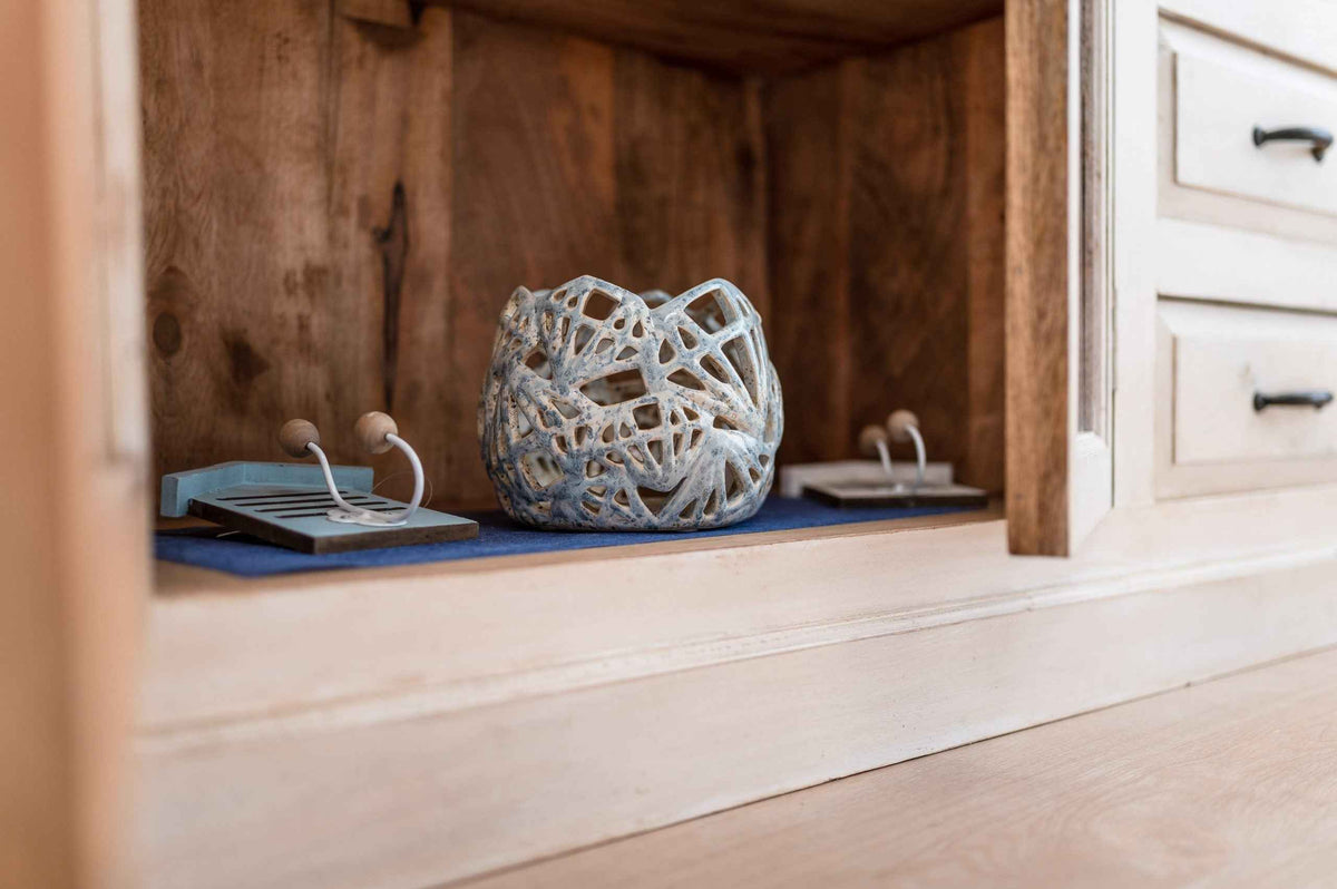Portacandele Decorativo in Ceramica Azzurro Tenue