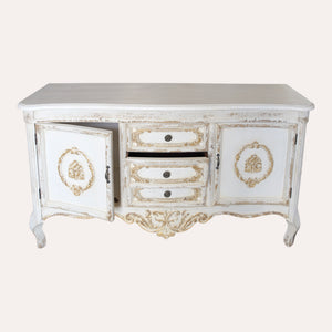Cassettiera con Dettagli Oro in Legno Bianco 128X38X76 cm - KeyHome Store