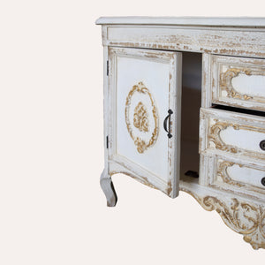 Cassettiera con Dettagli Oro in Legno Bianco 128X38X76 cm - KeyHome Store