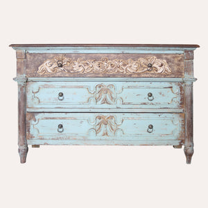 Cassettiera 3 cassetti in Legno Verde Acquamarina 122X38X83 cm - KeyHome Store