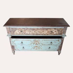 Cassettiera 3 cassetti in Legno Verde Acquamarina 122X38X83 cm - KeyHome Store