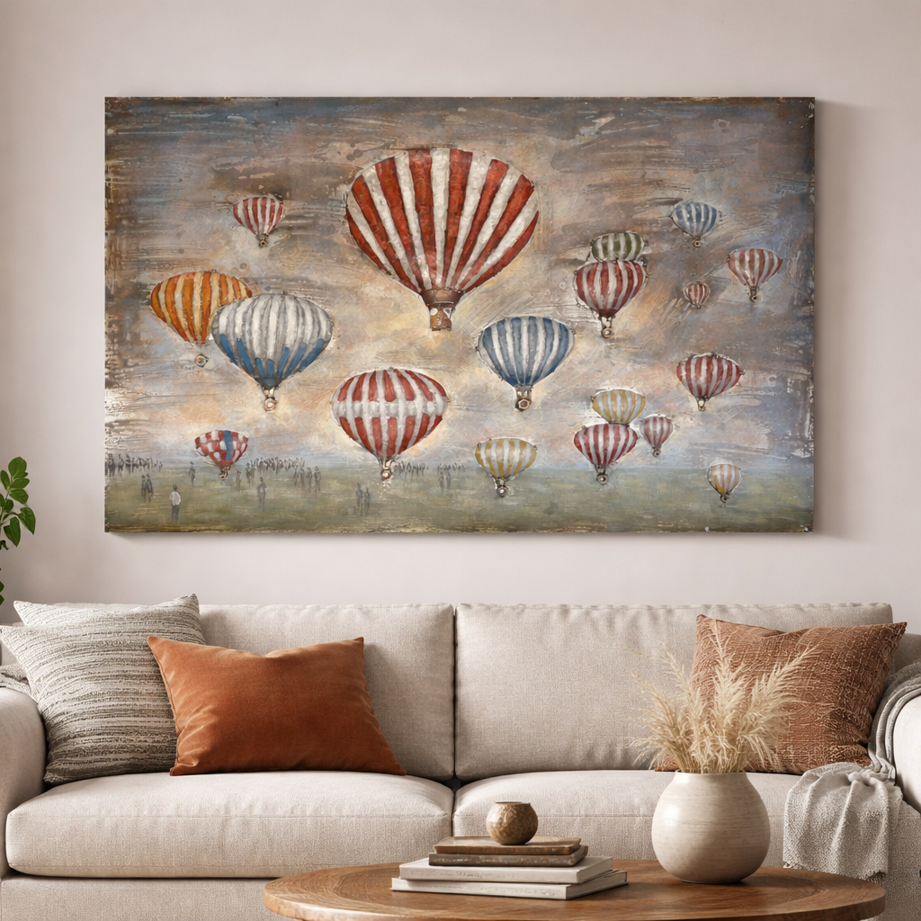 Quadro Mongolfiere in Metallo 120x80x8 cm - KeyHome Store