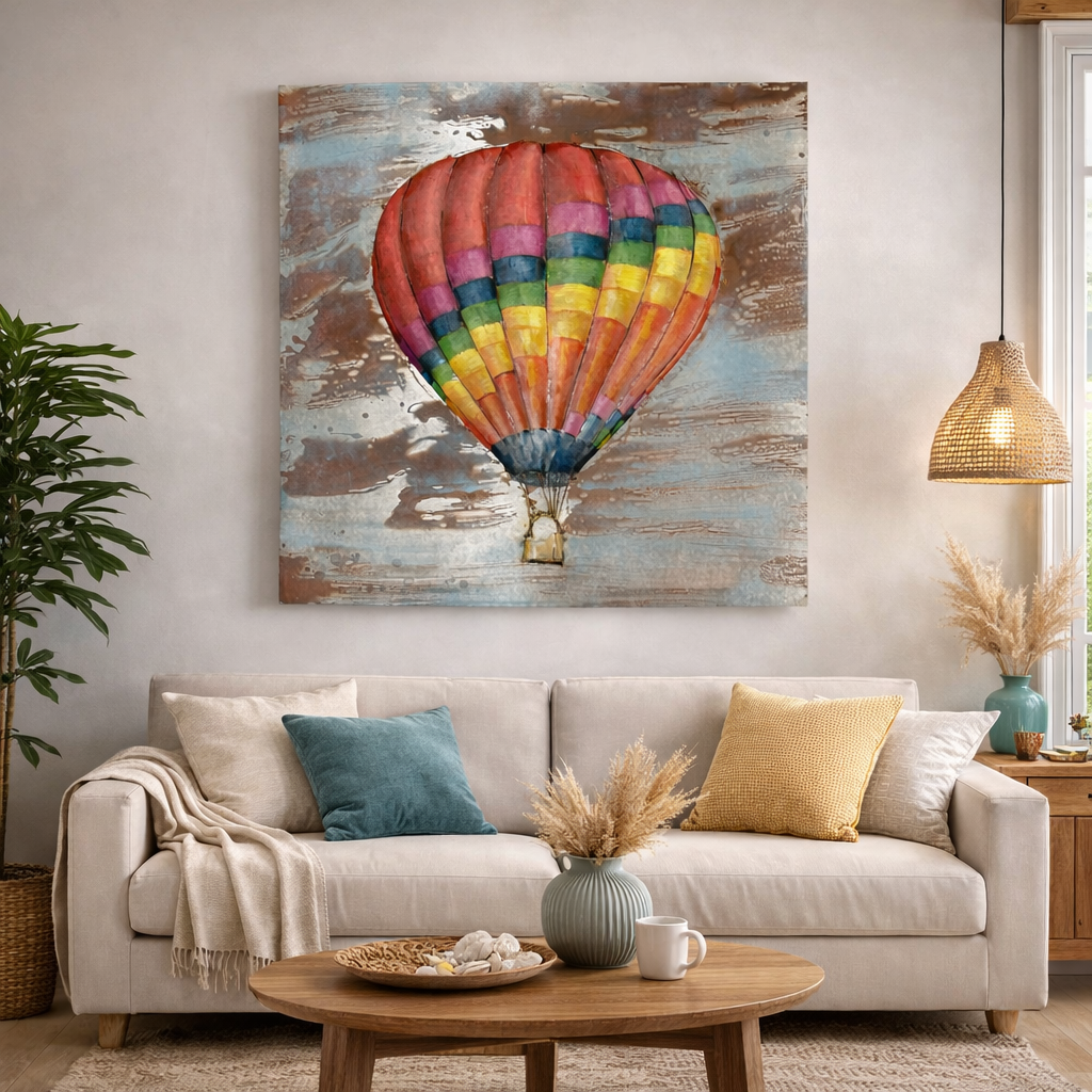 Quadro Mongolfiera Rainbow in Metallo 80x80 cm - KeyHome Store