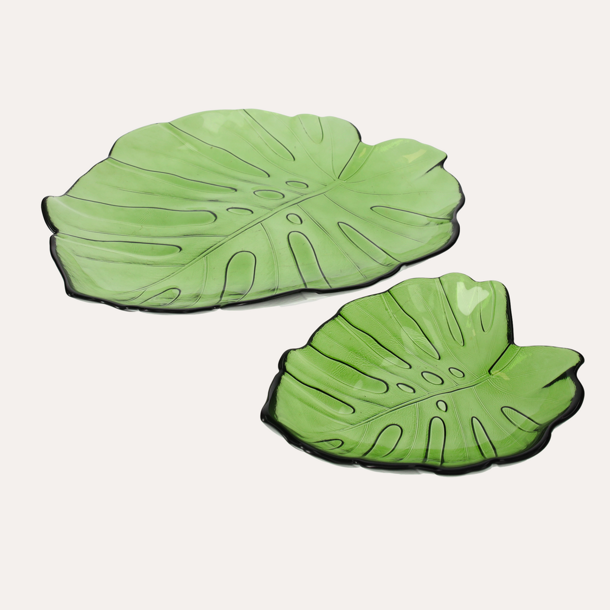 Set de 2 Hojas Decorativas de Vidrio Verde (G. 35x31 cm | D. 20x17 cm)