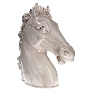 Horse Head in Antique White Ceramic – Hand Decorated, Made in Italy