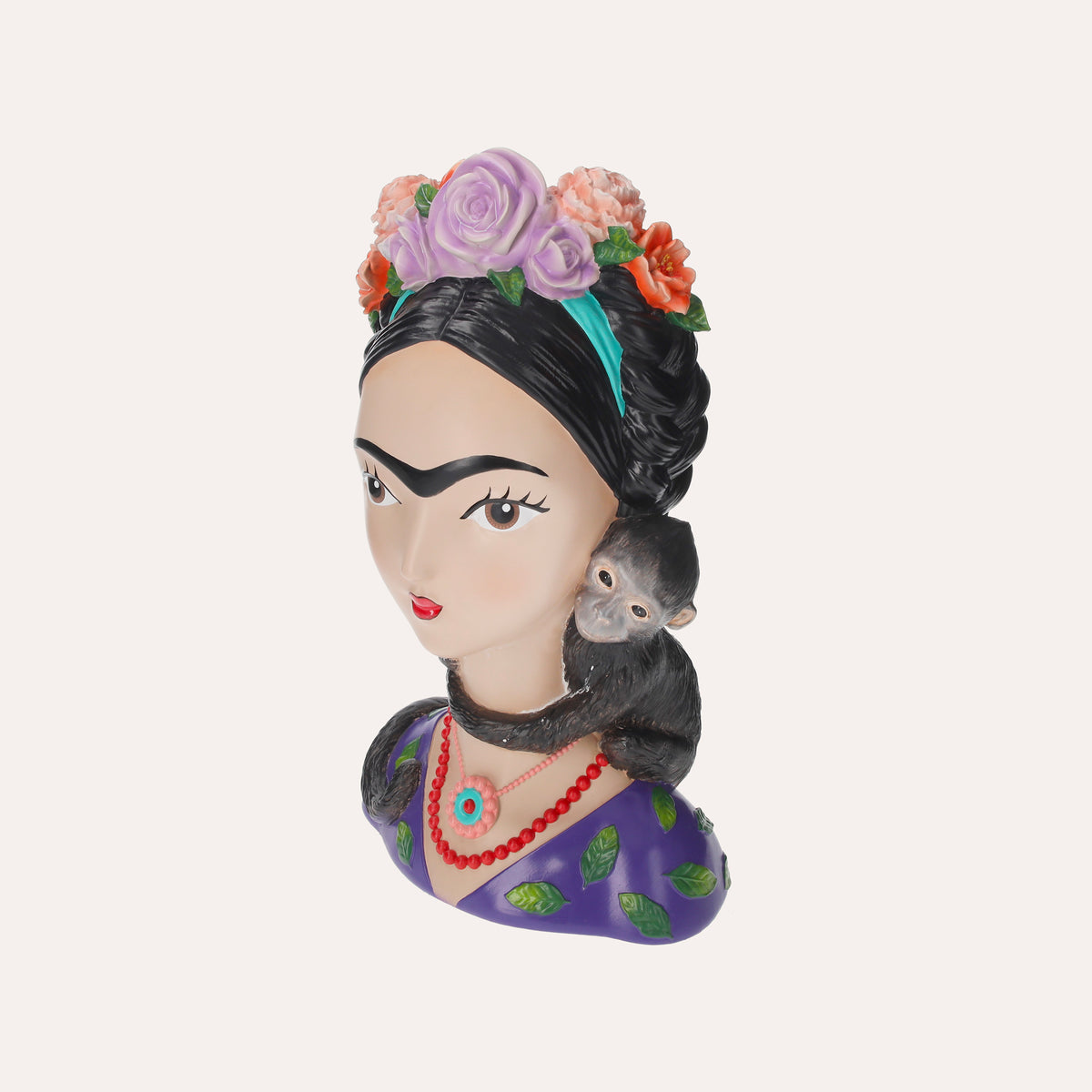 Busto Donna con Scimmietta in Resina H. 38 cm