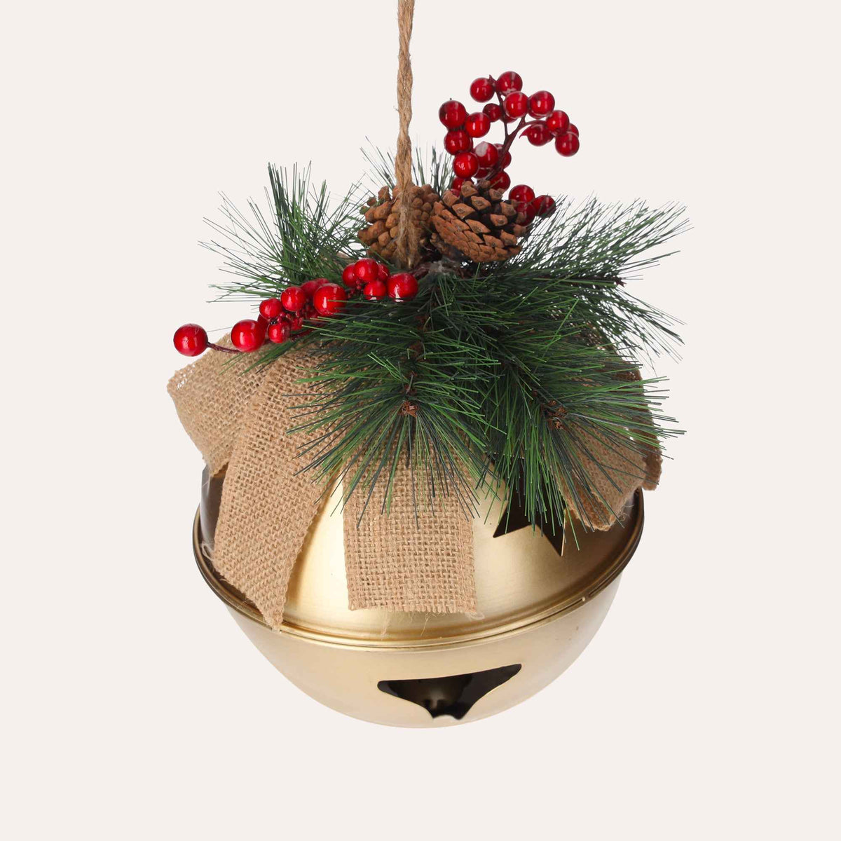 Boule de Noël en métal doré avec hochet festif