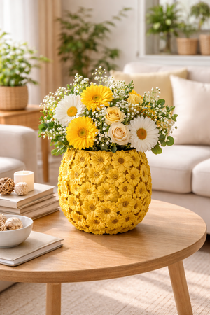 Vaso Margherite in Ceramica Giallo H.28 cm - KeyHome Store