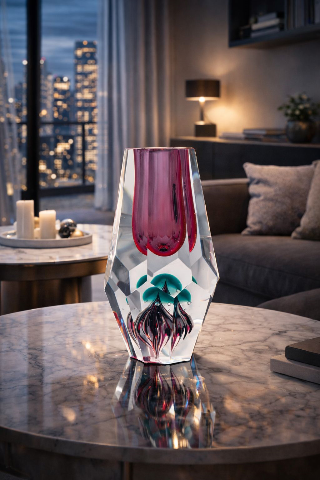 Jarrón Diamond de cristal fucsia Alt. 19 cm