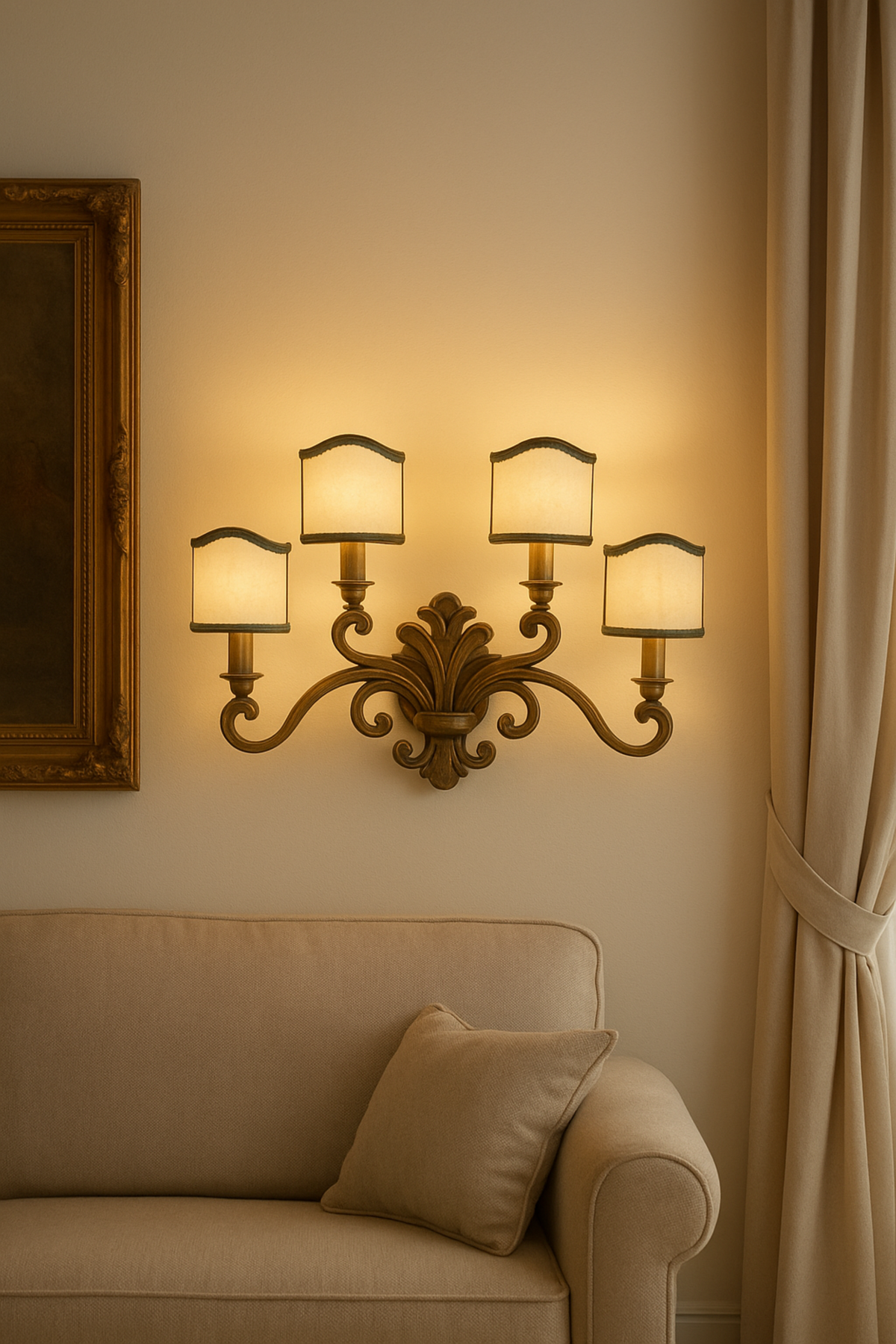 Applique In Ottone A Quattro Luci