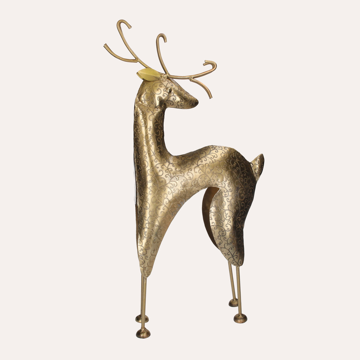Grande statue de renne de Noël en métal doré H. 70cm