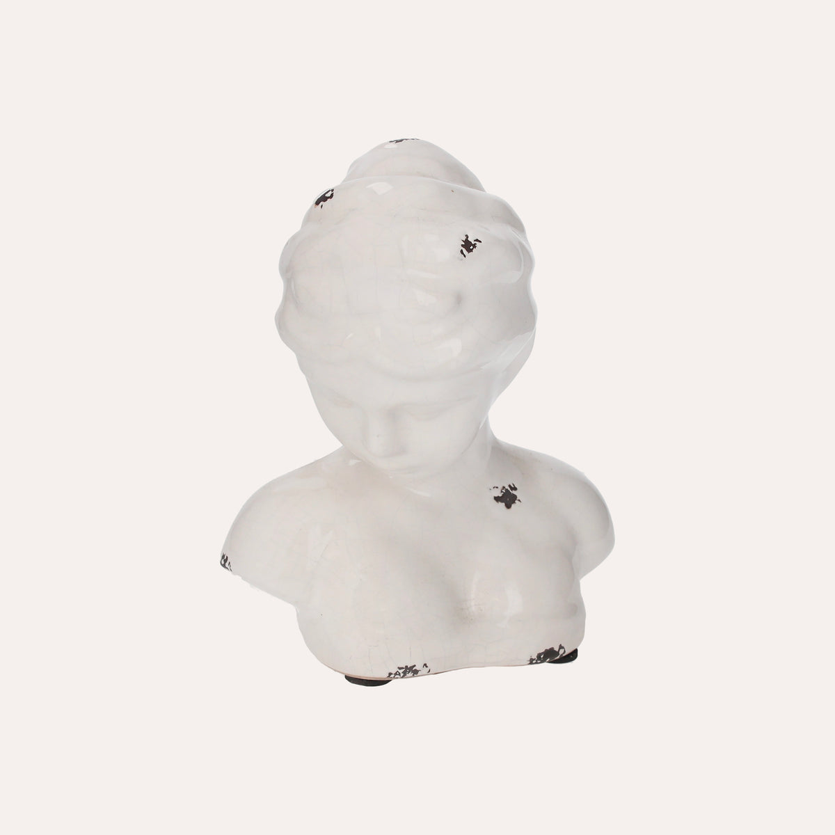 Busto de Mujer de Cerámica Blanca Envejecida H. 22 cm