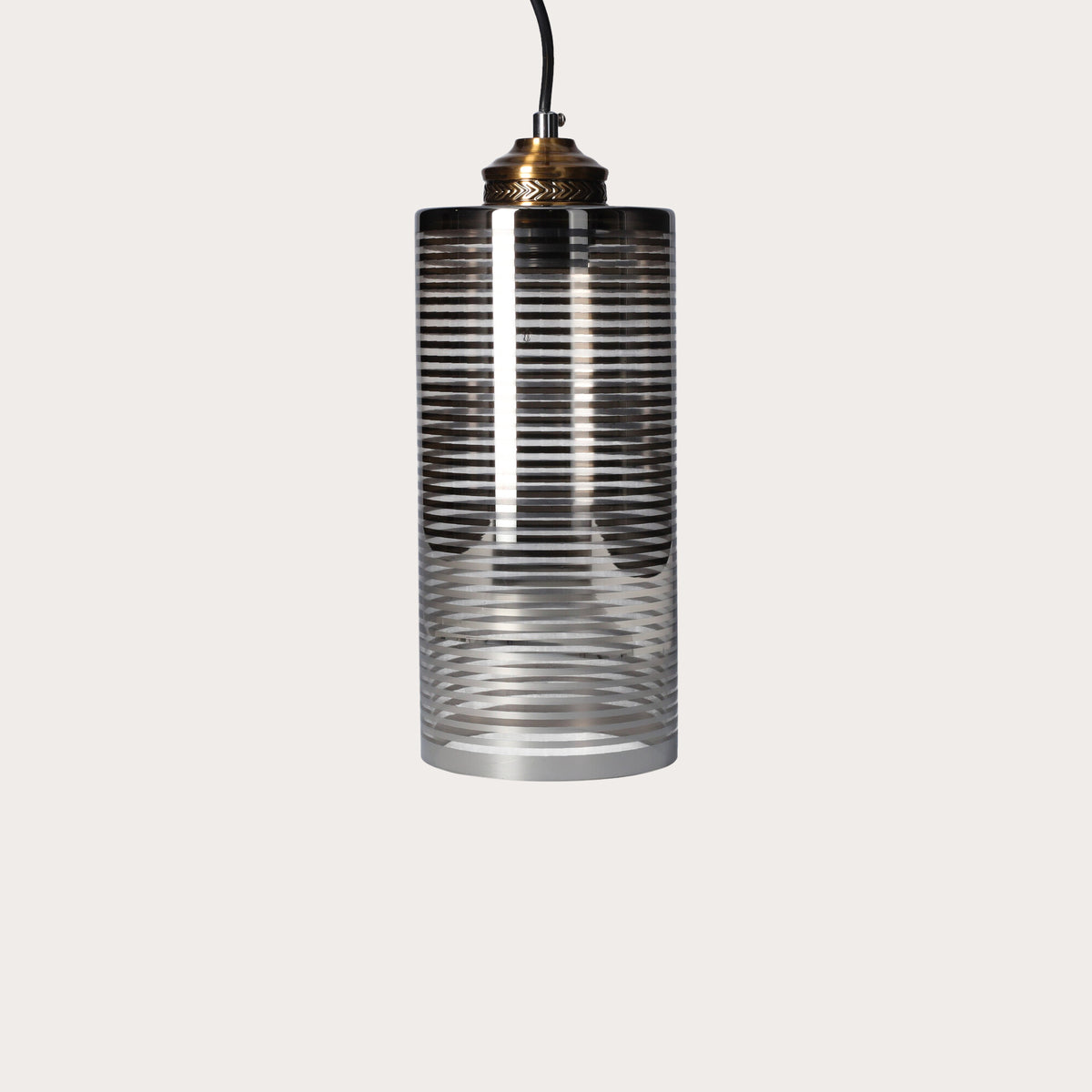 Lampadario in Vetro Fumè con Finiture Striate Nere Ø. 12xH.25cm