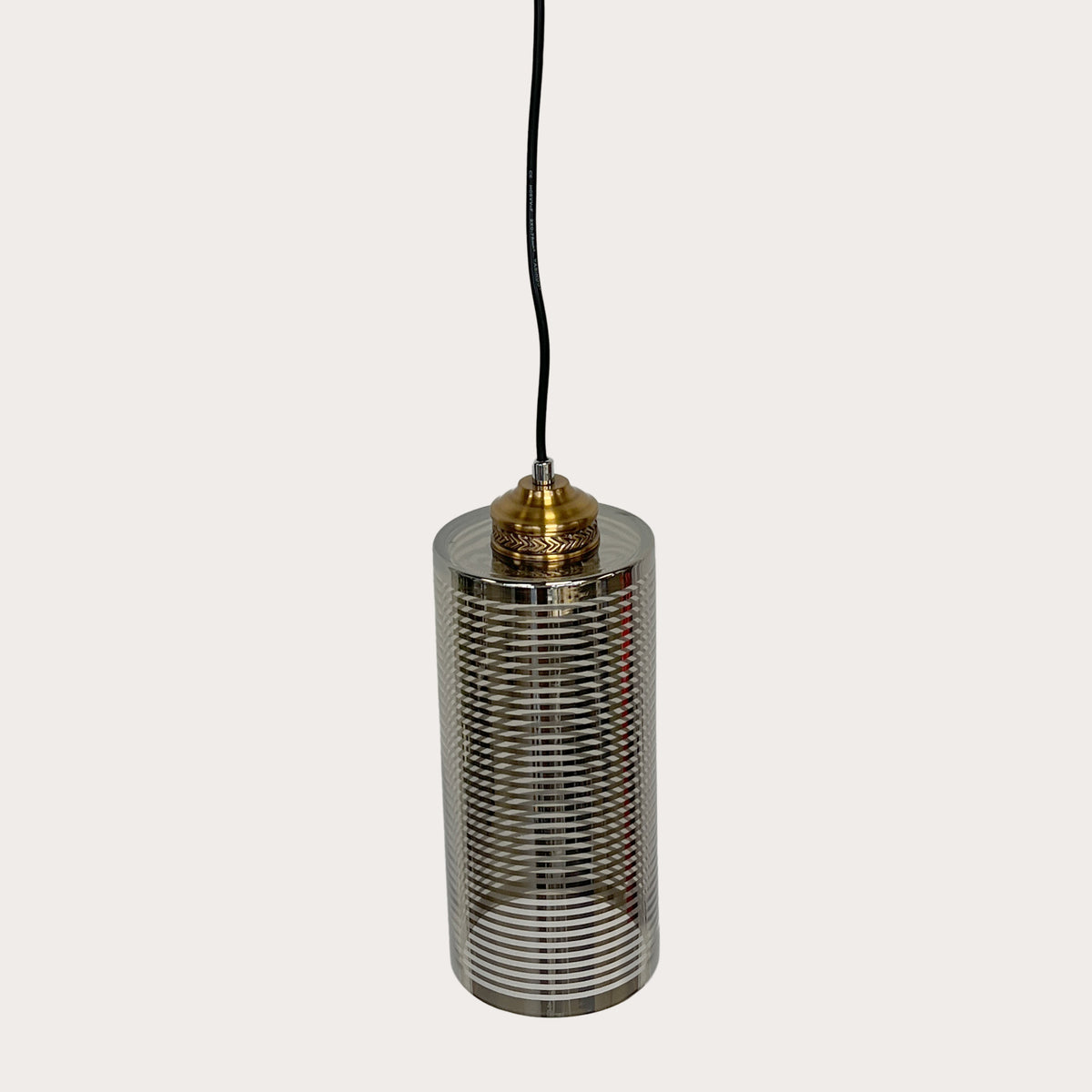 Lampadario in Vetro Fumè con Finiture Striate Nere Ø. 12xH.25cm