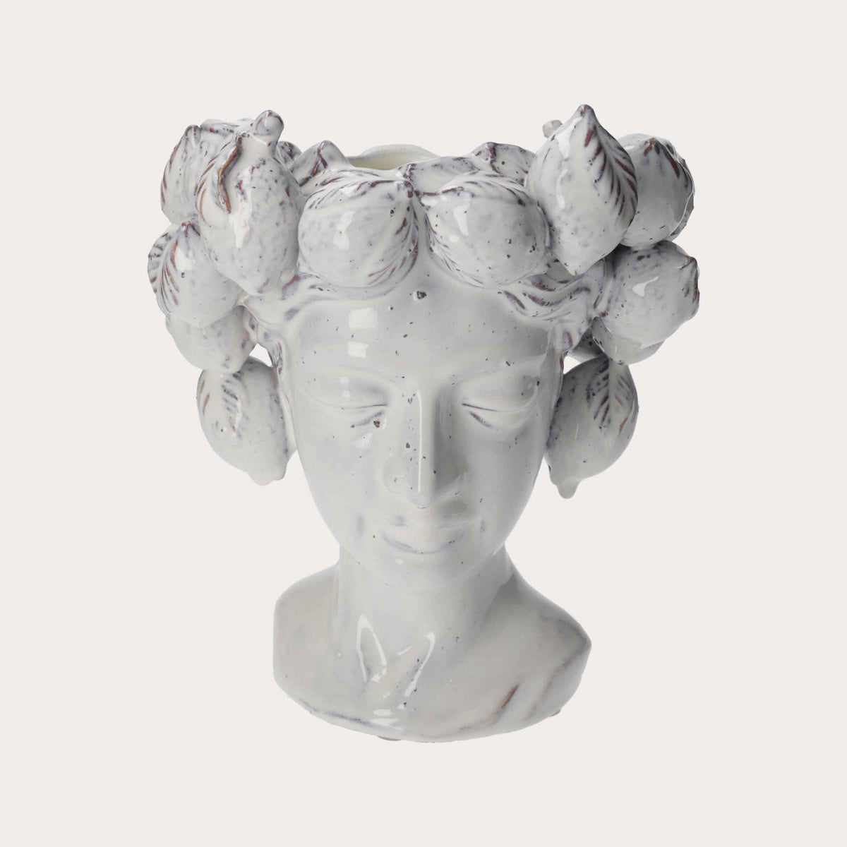 White Artisan Ceramic Testa Vase with Lemons - Home and Garden Furnishings