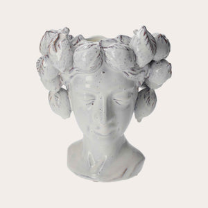 White Artisan Ceramic Testa Vase with Lemons - Home and Garden Furnishings