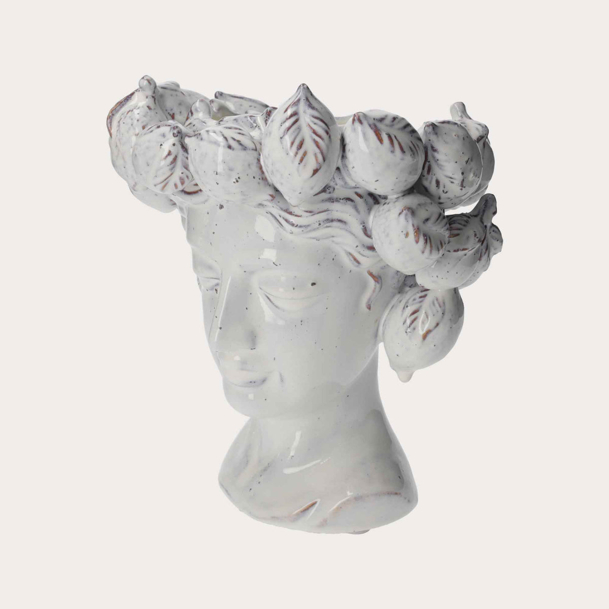 White Artisan Ceramic Testa Vase with Lemons - Home and Garden Furnishings