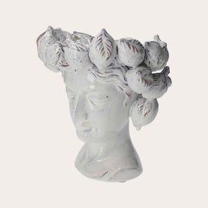 White Artisan Ceramic Testa Vase with Lemons - Home and Garden Furnishings