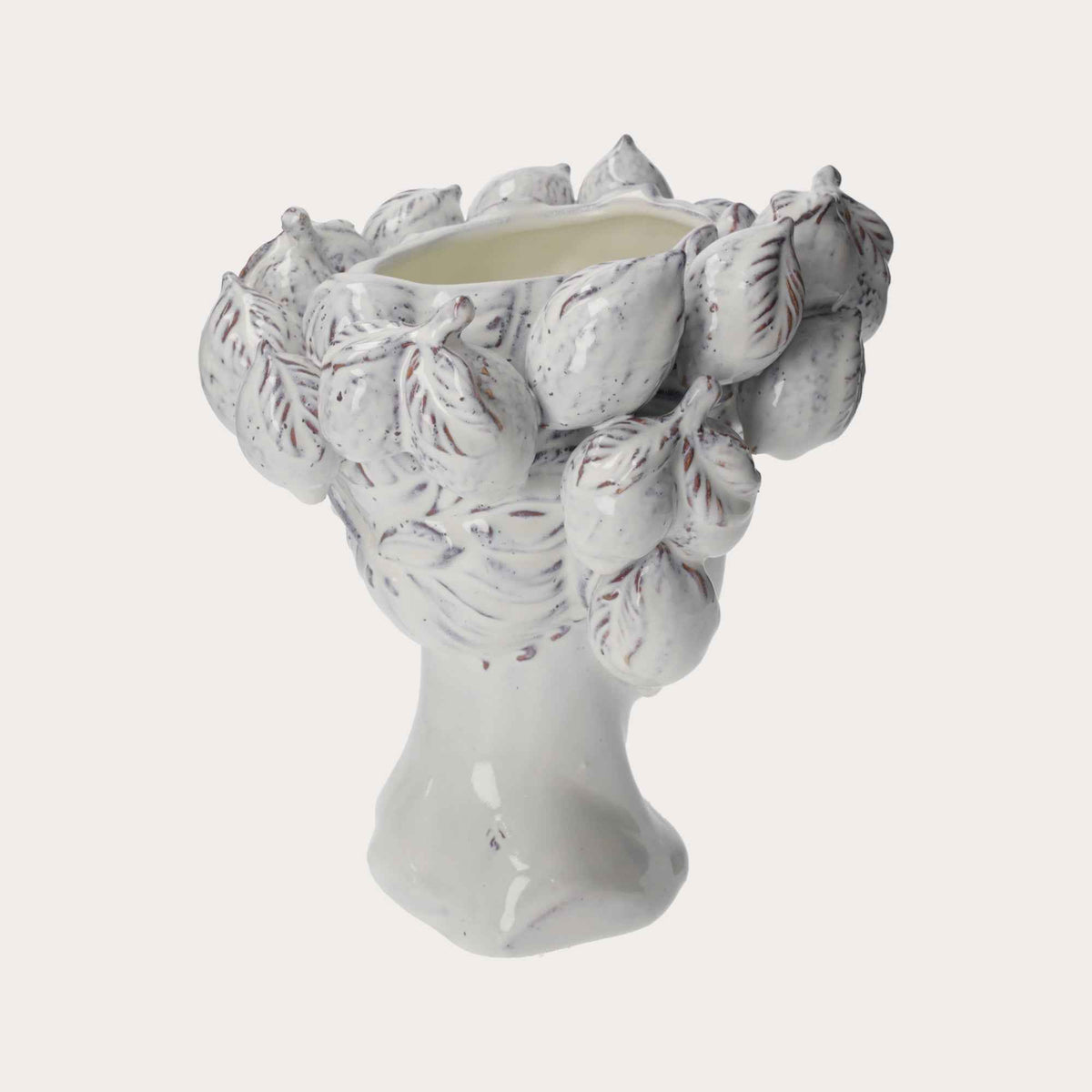White Artisan Ceramic Testa Vase with Lemons - Home and Garden Furnishings