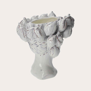 White Artisan Ceramic Testa Vase with Lemons - Home and Garden Furnishings