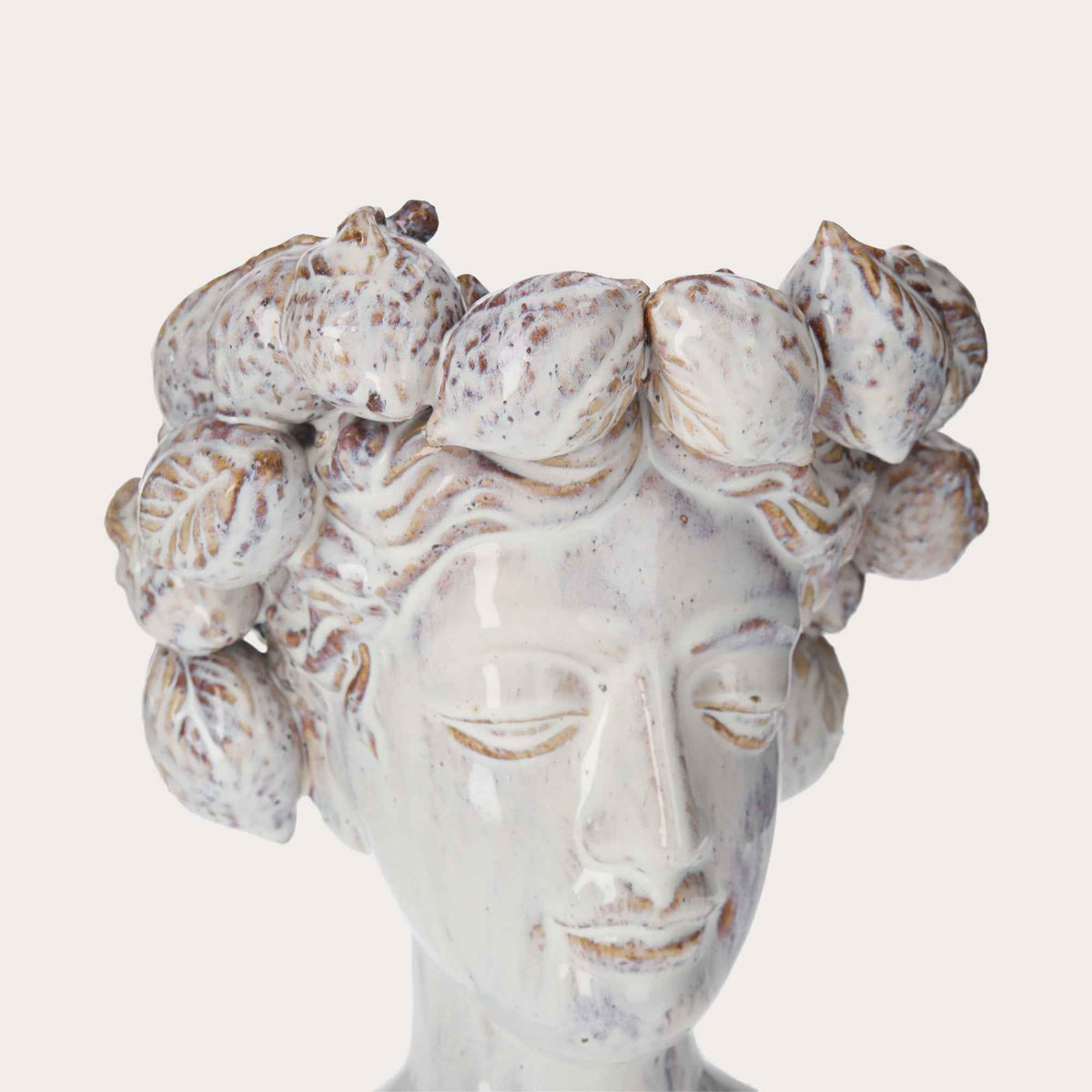 White Artisan Ceramic Testa Vase with Lemons - Home and Garden Furnishings