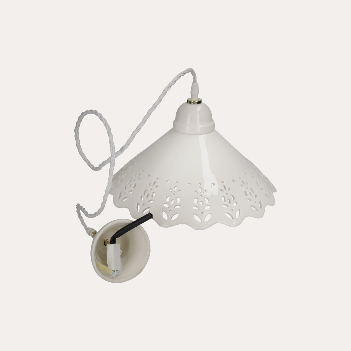Lampadario Rustico in Ceramica Bianca con Treccia Ø 30 cm