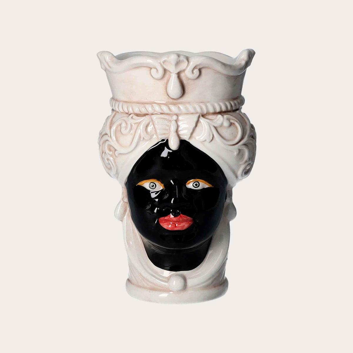 Testa di Moro Donna Small Vase in Beige/Black Ceramic – Made in Italy craftsmanship