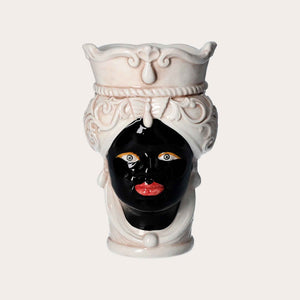 Testa di Moro Donna Small Vase in Beige/Black Ceramic – Made in Italy craftsmanship