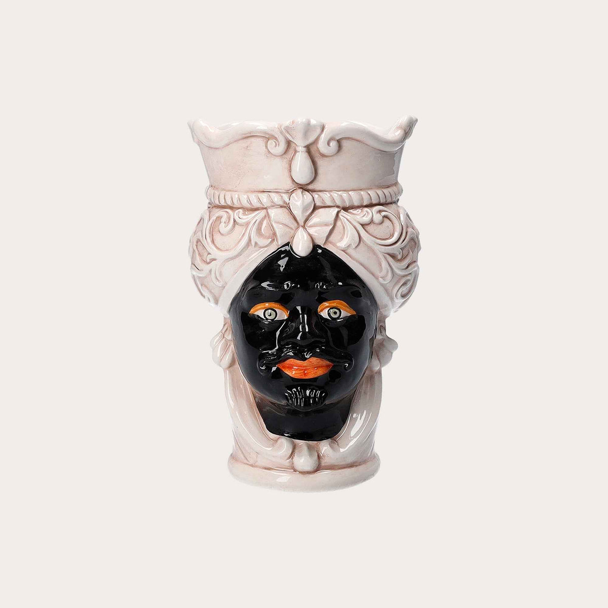 Vaso Testa di Moro Piccolo in Ceramica Beige e Nero – Artigianato Made in Italy